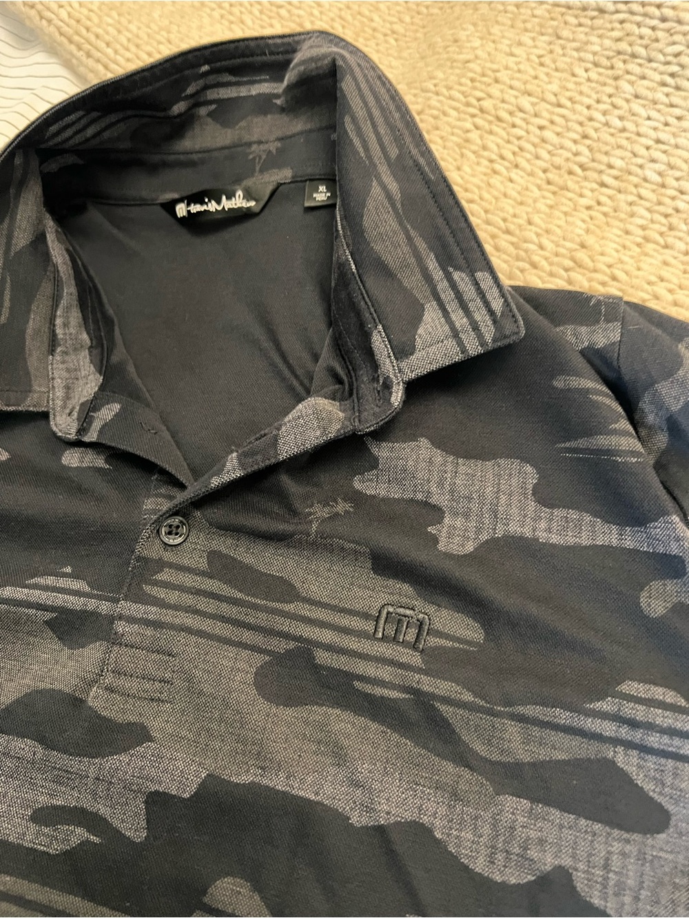 Travis Mathew Black and Gray Camo Polo